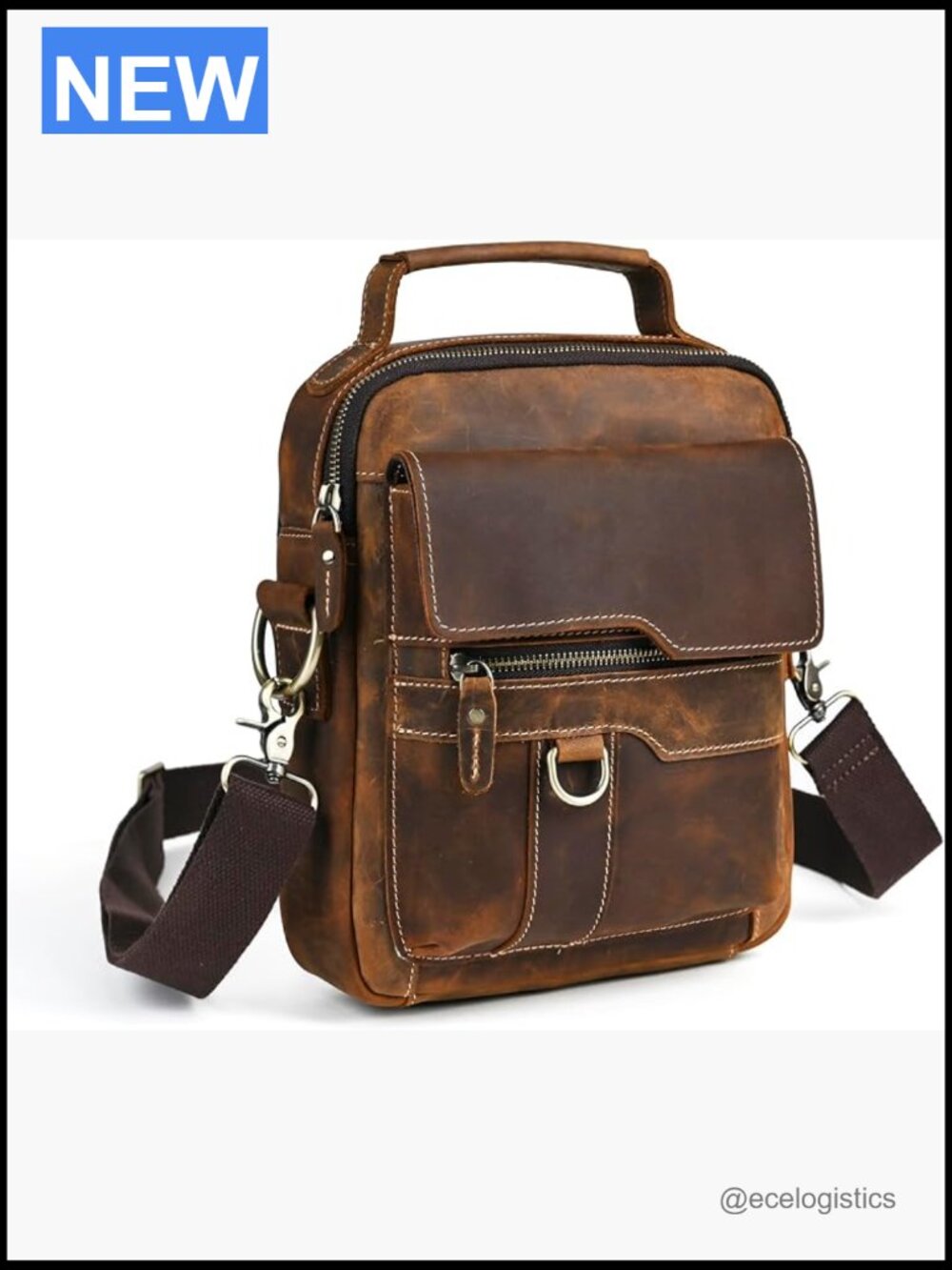 Canvas Genuine Leather Travel A4 Tote Satchel Messenger Crossbody Shoulder Bag